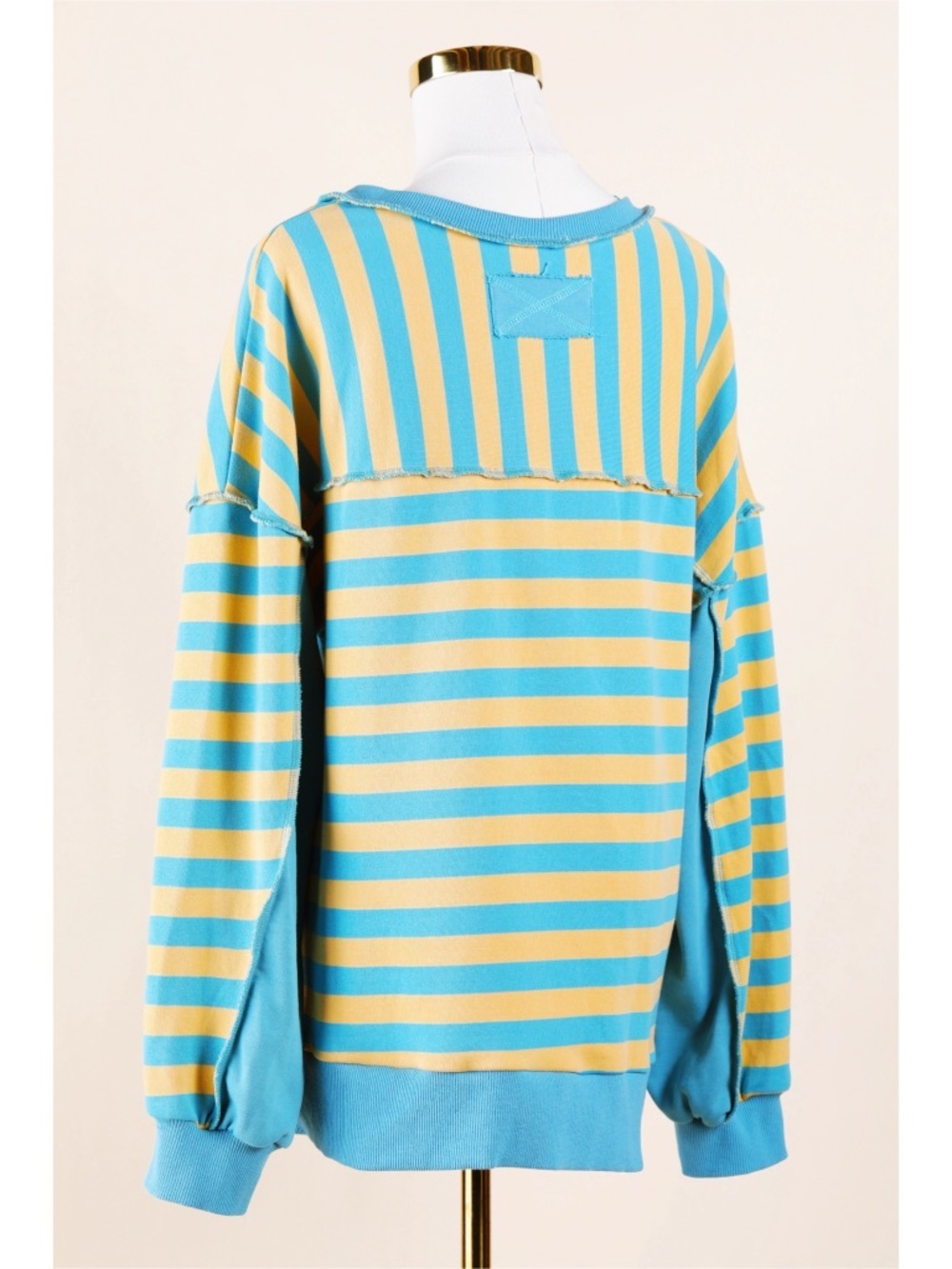 Sz M New’m Oversized Bright Side Blue & Yellow Half Button Striped Pullover NWOT - Picture 3 of 6